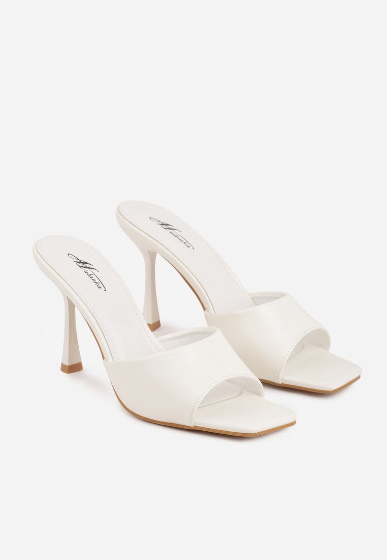 Białe Klapki na Szpilce z Kwadratowym Noskiem Mellota