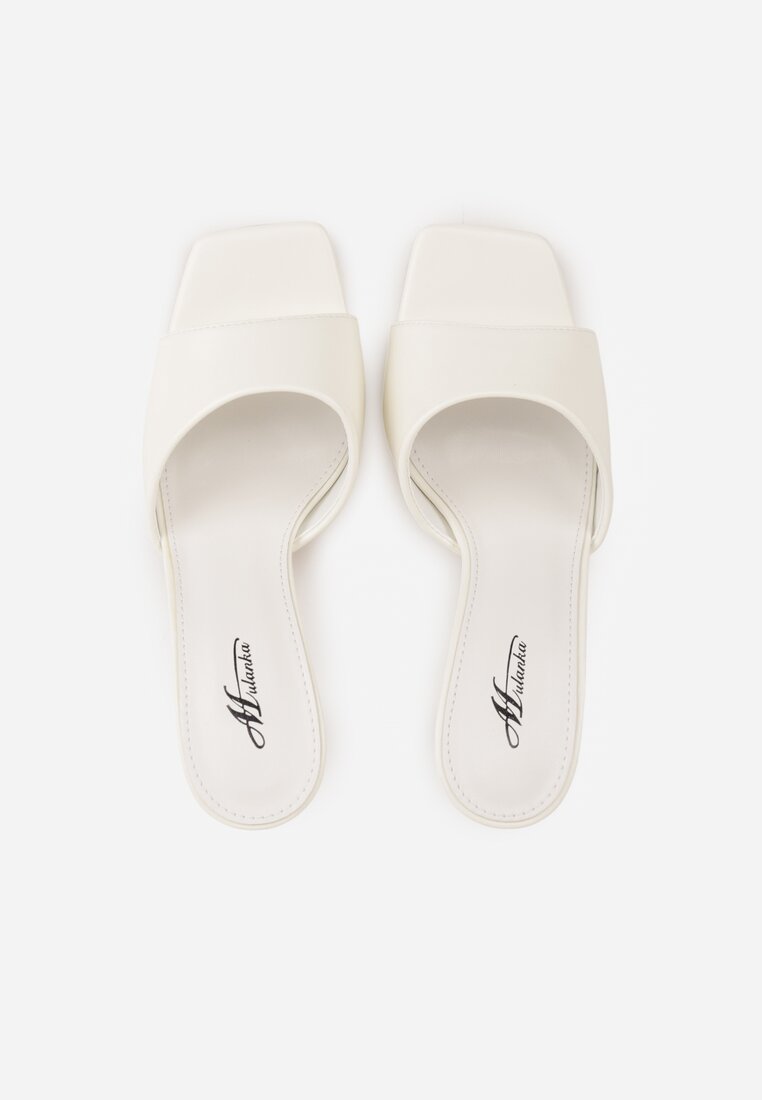Białe Klapki na Szpilce z Kwadratowym Noskiem Mellota