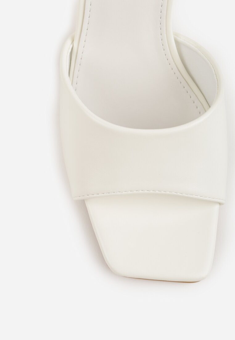Białe Klapki na Szpilce z Kwadratowym Noskiem Mellota