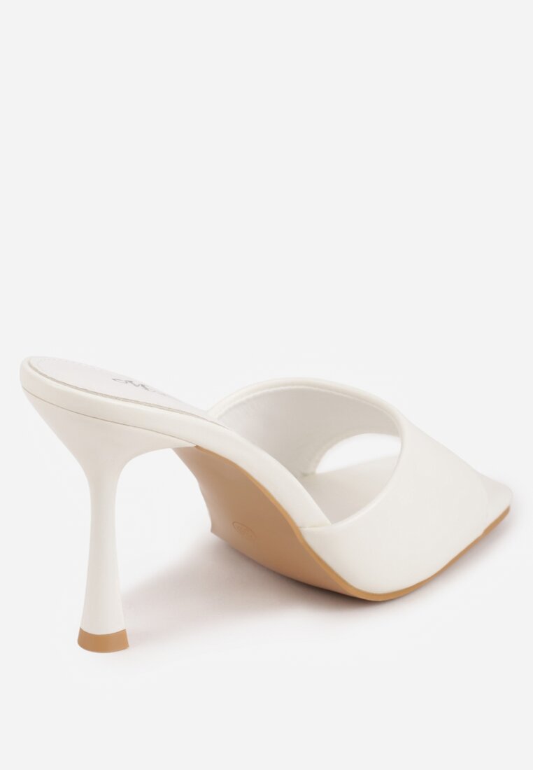 Białe Klapki na Szpilce z Kwadratowym Noskiem Mellota