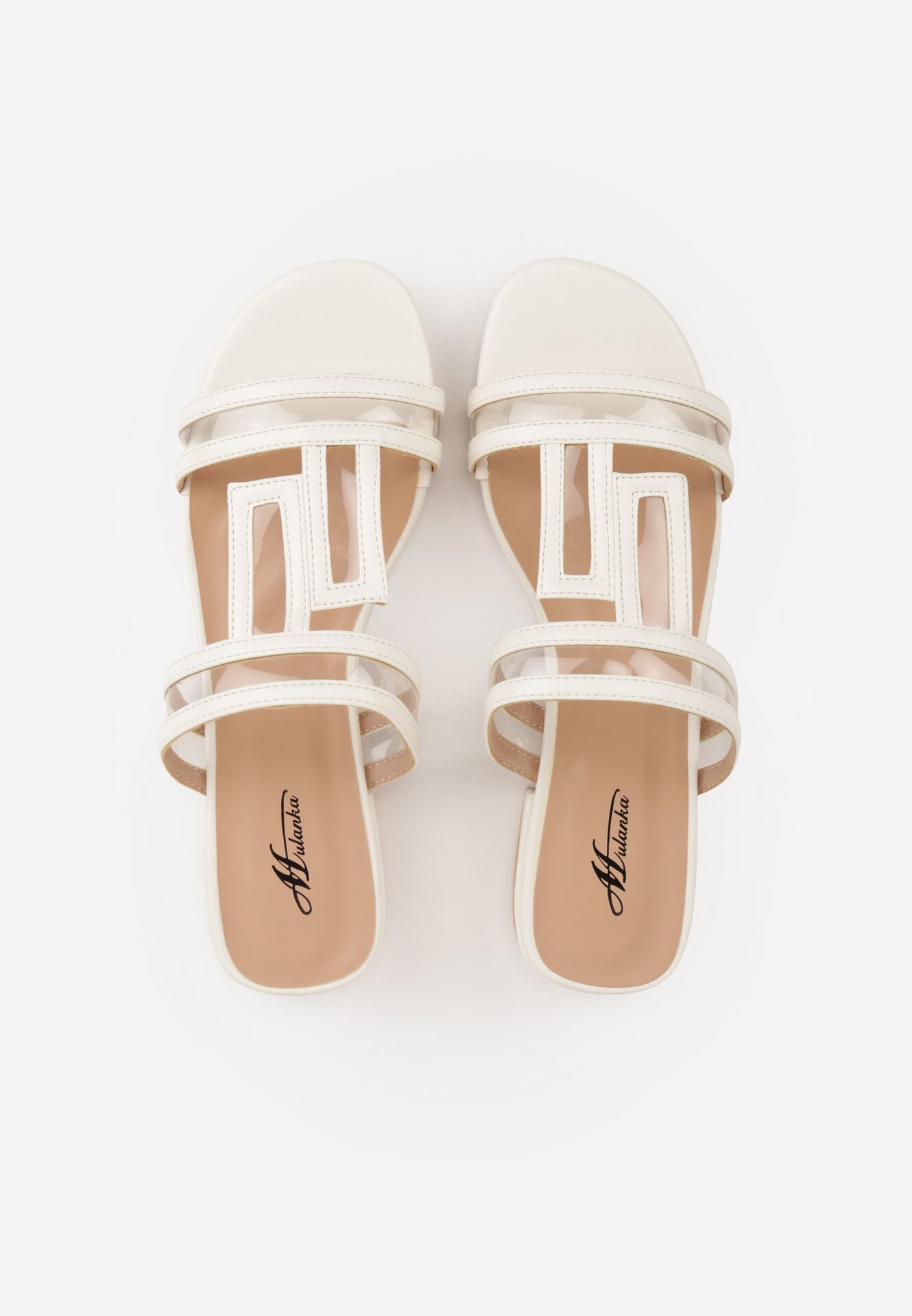 Białe Klapki z Geometrycznymi Paskami Adriameda