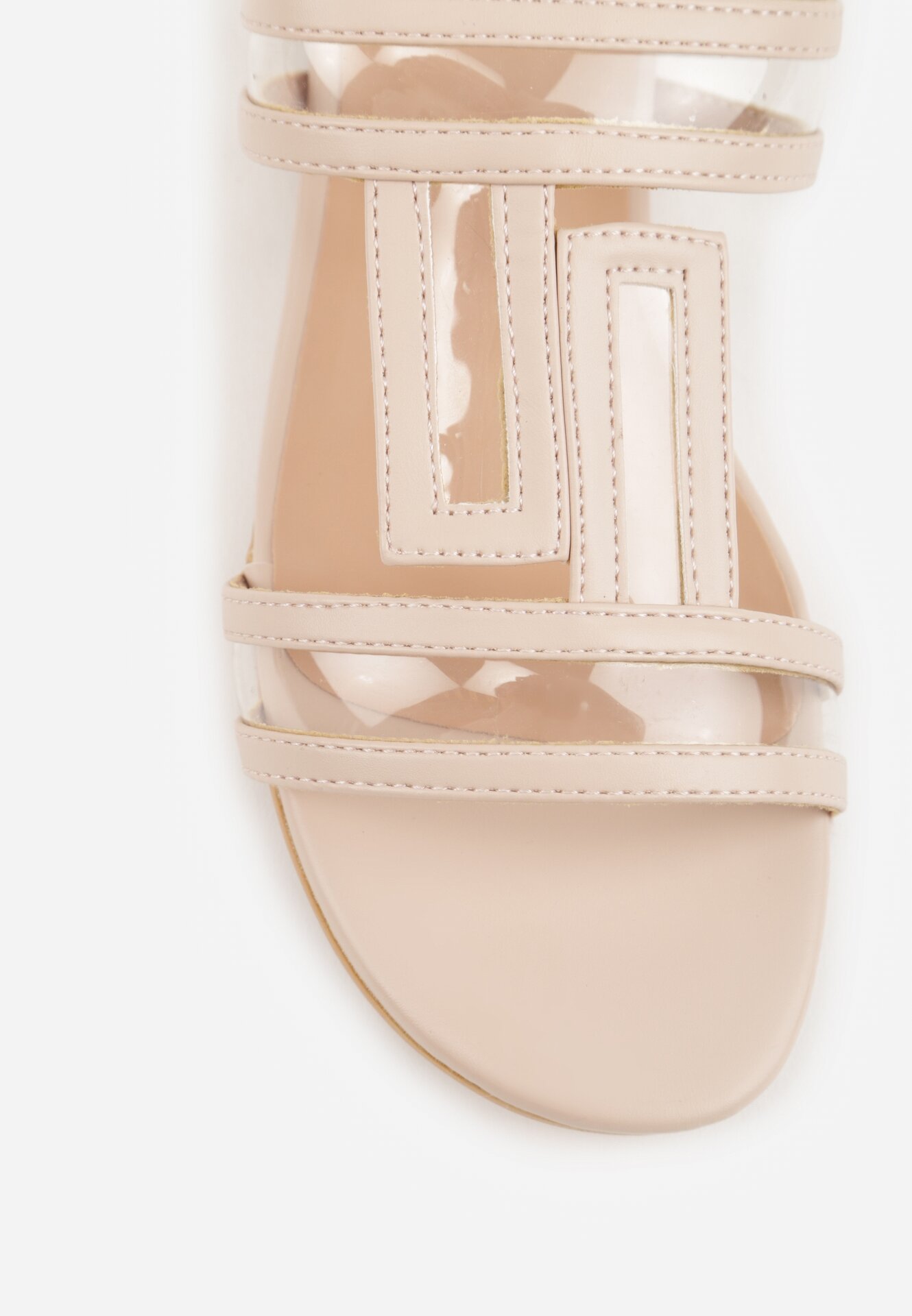 Beżowe Klapki z Geometrycznymi Paskami Adriameda