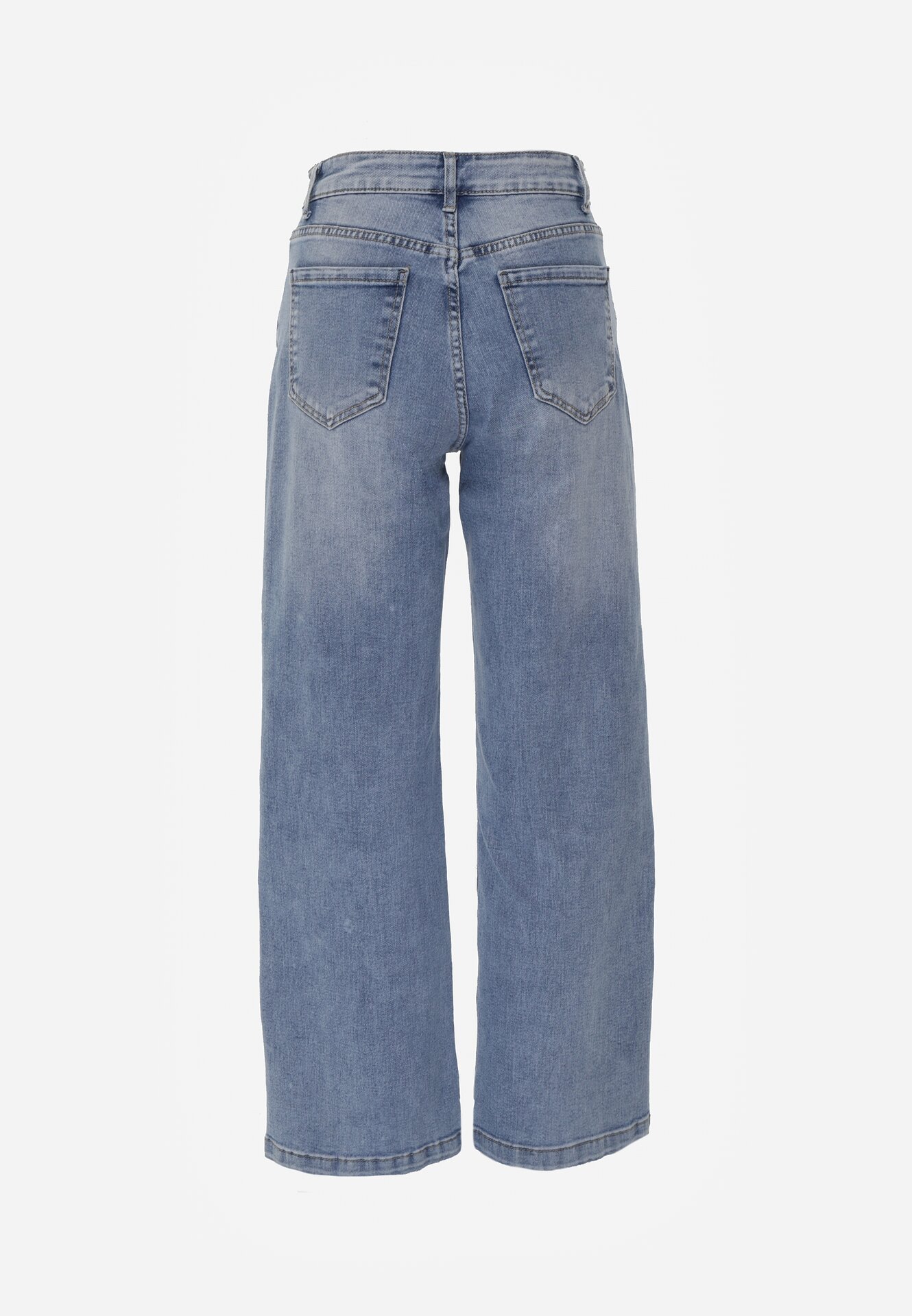 Granatowe Klasyczne Jeansy z Bawełną o Szerokim Kroju z Wysokim Stanem Collenneg