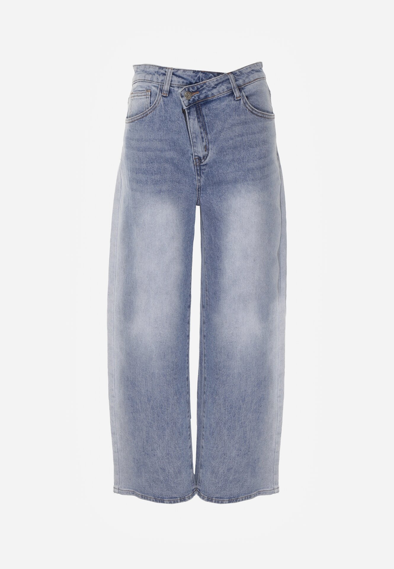 Niebieskie Bawełniane Jeansy Balloon z Asymetrycznym Zapięciem i Wysokim Stanem Evile