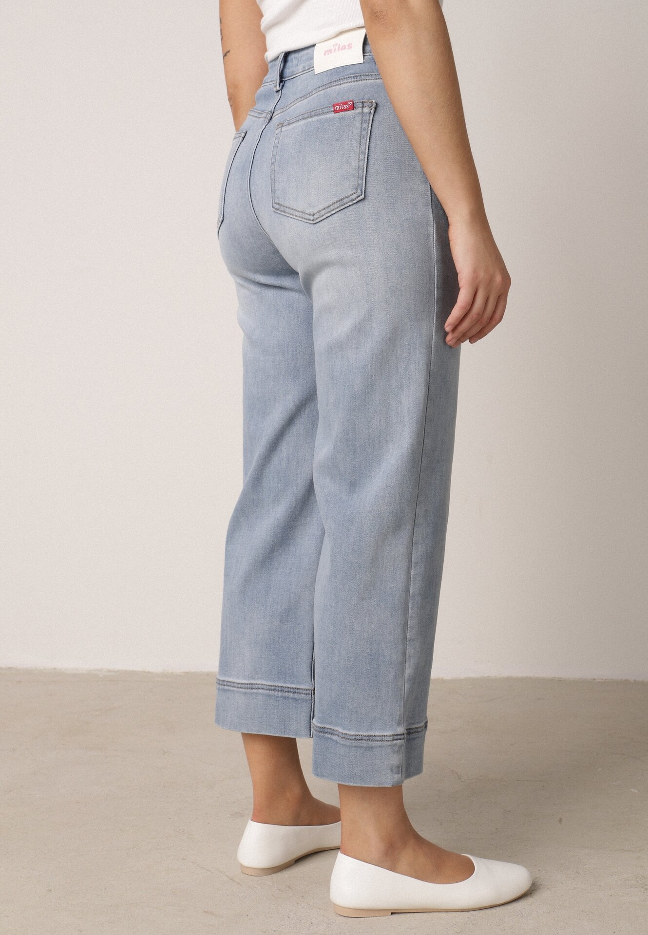 Niebieskie Jeansy Kuloty z Bawełną o Szerokim Kroju z Wysokim Stanem z Przeszyciami Hippesilea