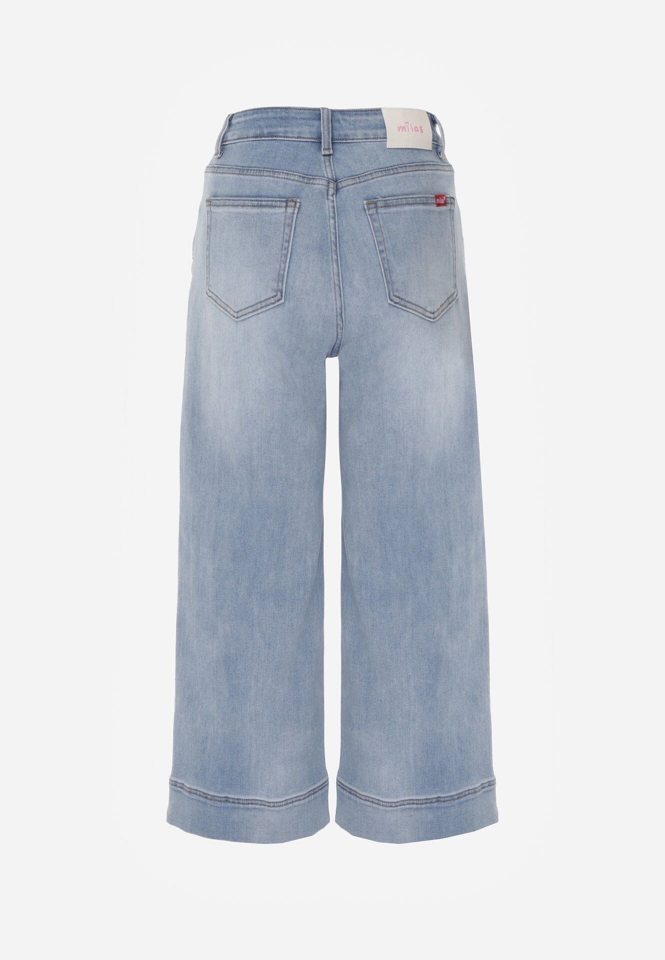 Niebieskie Jeansy Kuloty z Bawełną o Szerokim Kroju z Wysokim Stanem z Przeszyciami Hippesilea