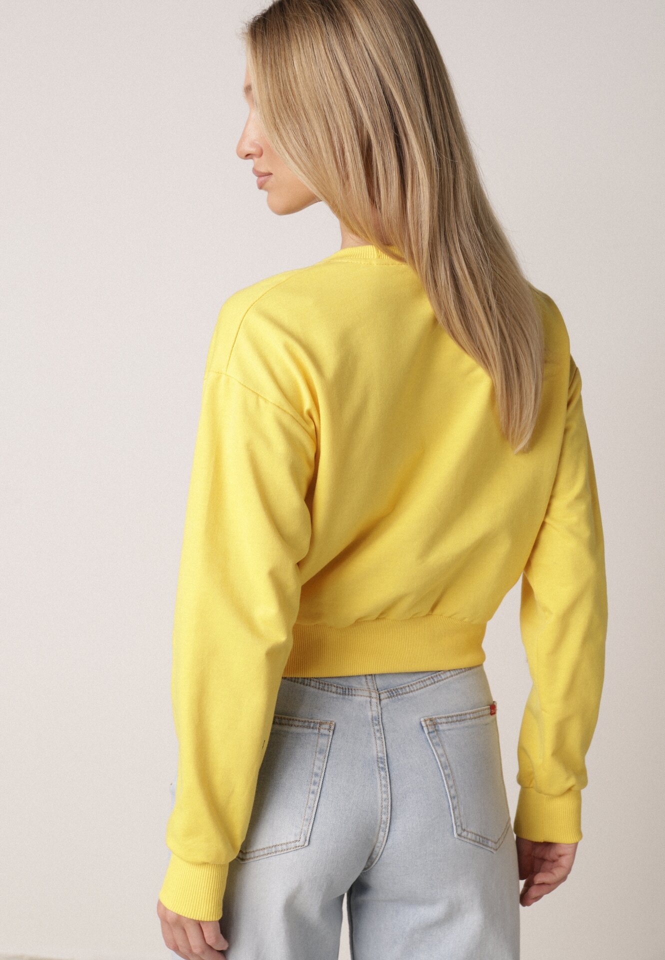 Żółta Bluza z Dodatkiem Bawełny Wykończona Ściągaczami Evilaya