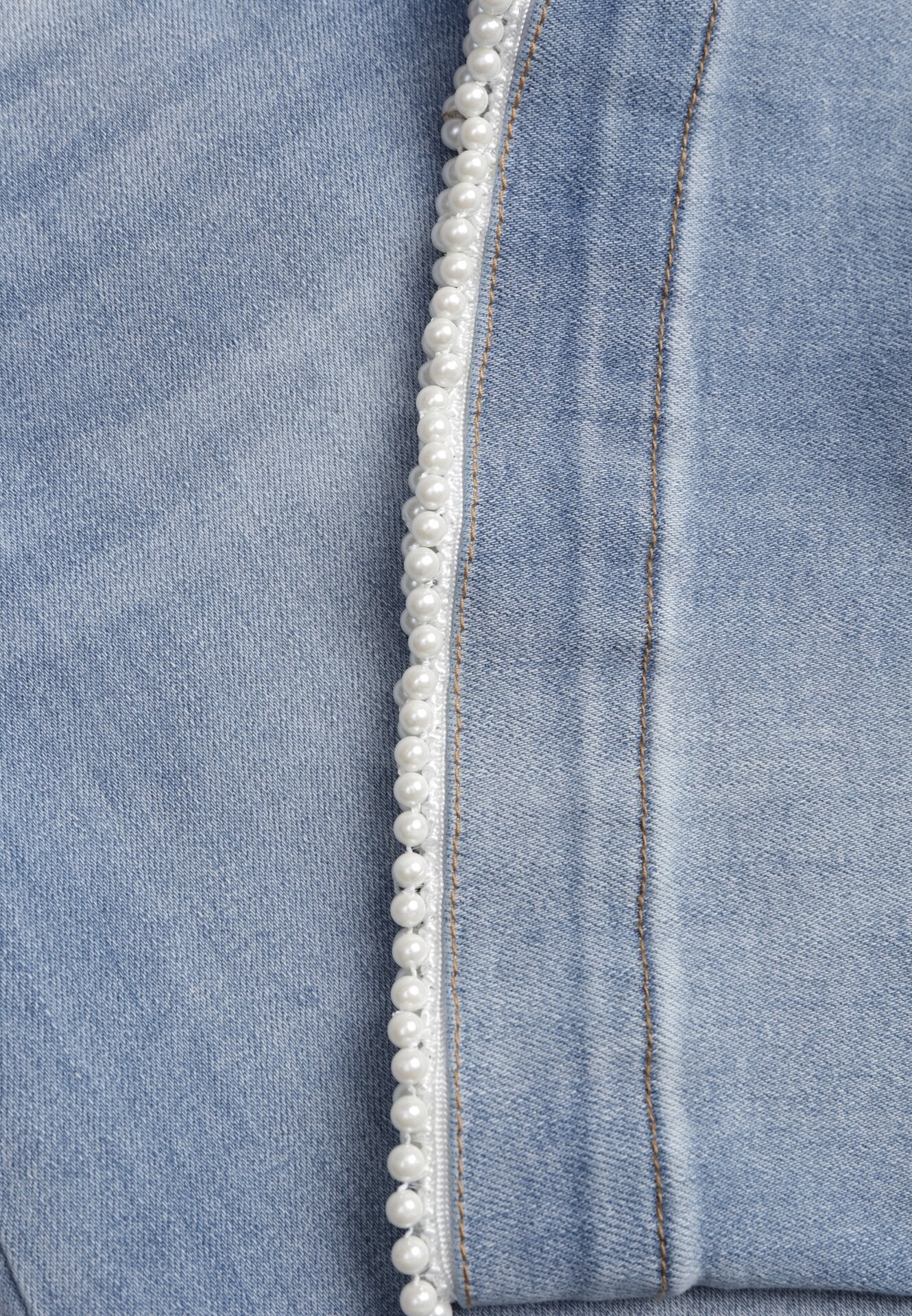 Niebieskie Jeansy Kuloty z Bawełną o Szerokim Kroju z Wysokim Stanem i Perełkami Kharope