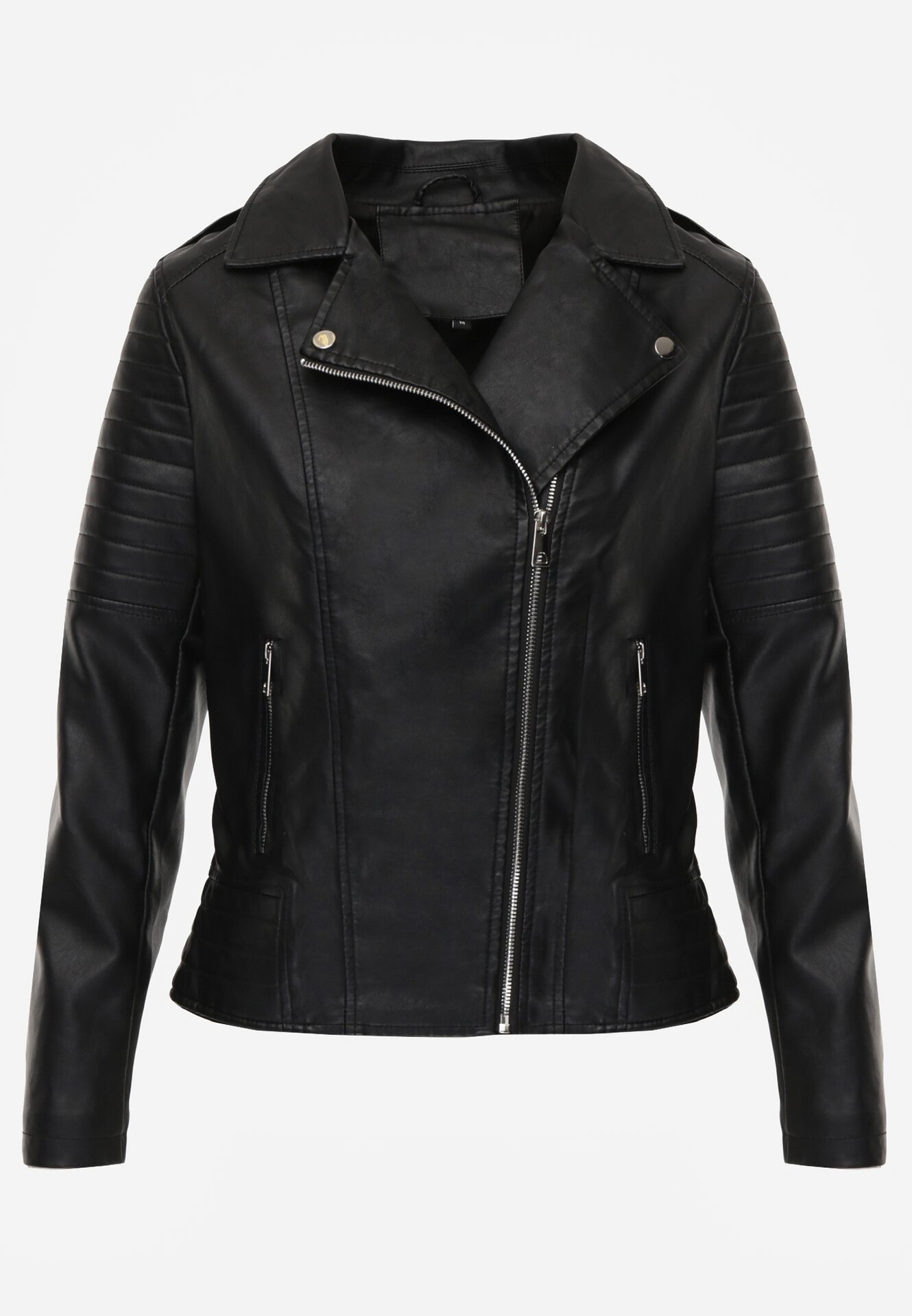 Czarna Klasyczna Kurtka Ramoneska w Motocyklowym Stylu Kelmi