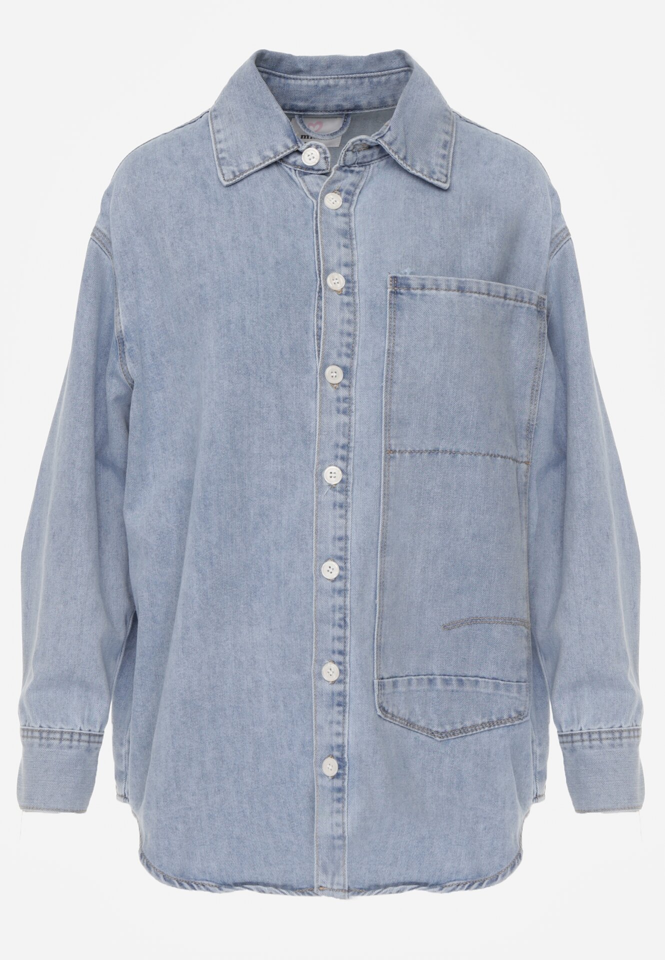 Niebieska Koszula Jeansowa z Bawełną Ozdobiona Przeszyciami Junie
