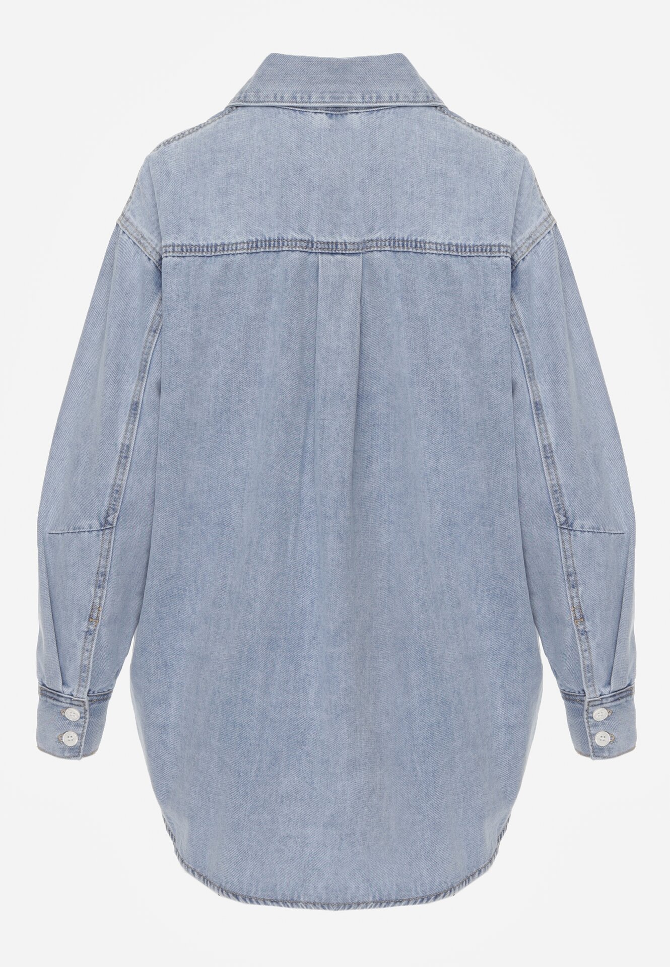 Niebieska Koszula Jeansowa z Bawełną Ozdobiona Przeszyciami Junie
