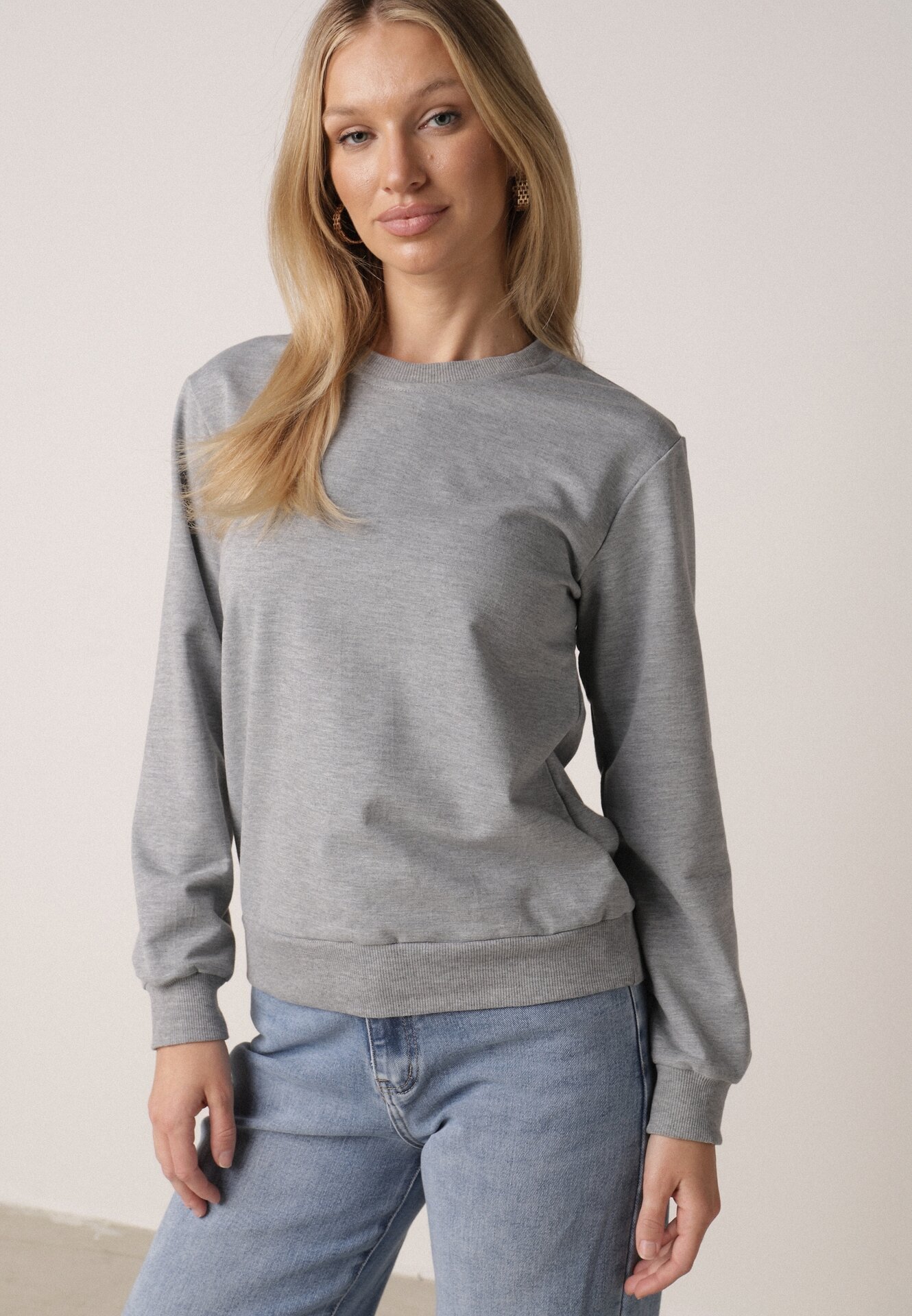 Szara Bluza z Bawełną Ozdobiona Ściągaczami Hilani