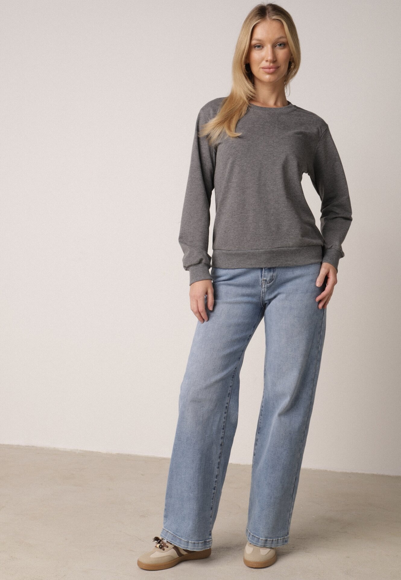 Ciemnoszara Bluza z Bawełną Ozdobiona Ściągaczami Hilani