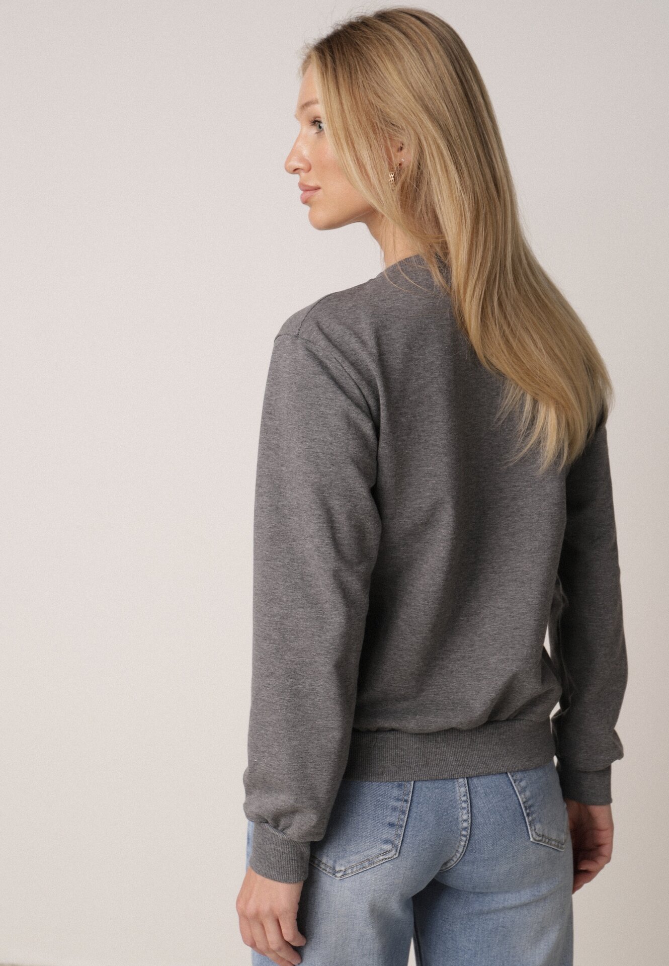 Ciemnoszara Bluza z Bawełną Ozdobiona Ściągaczami Hilani