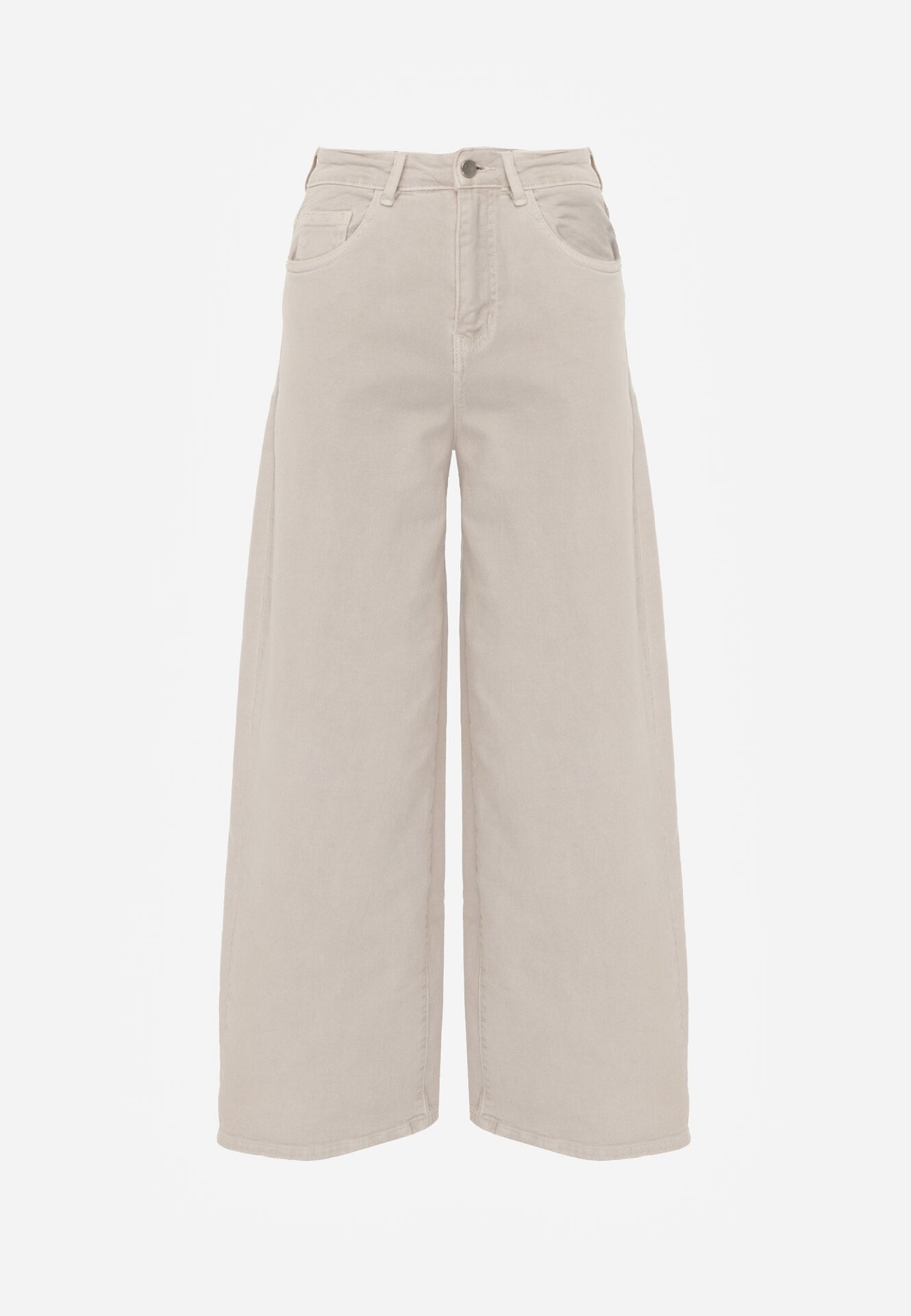 Beżowe Bawełniane Jeansy Szerokie z Wysokim Stanem Wylinnys