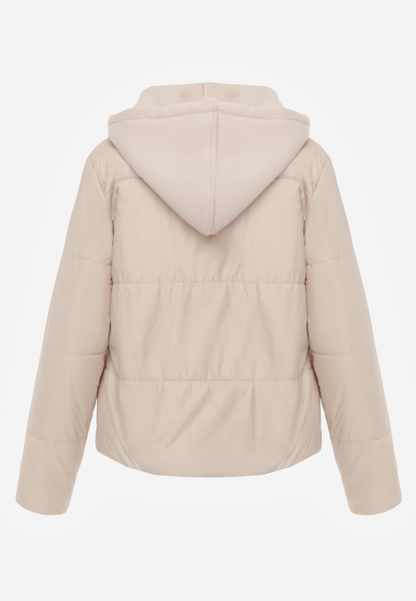 Ciemnobeżowa Kurtka Pikowana z Materiałowym Kapturem Odpinanym Jasilea