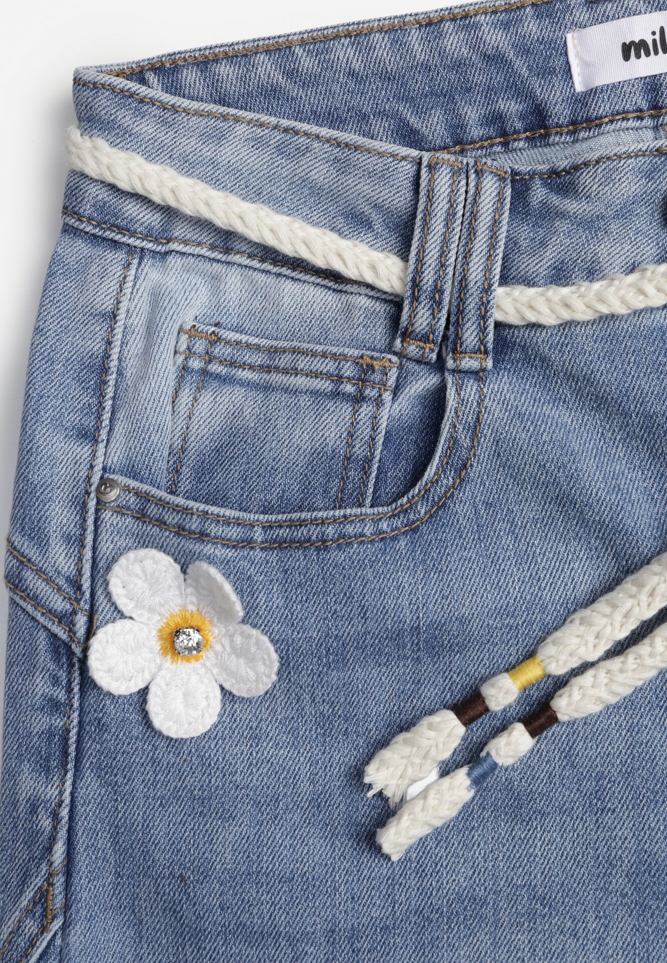 Niebieskie Jeansy z Bawełną o Szerokim Kroju z Wysokim Stanem i Sznurkowym Paskiem Ianaia