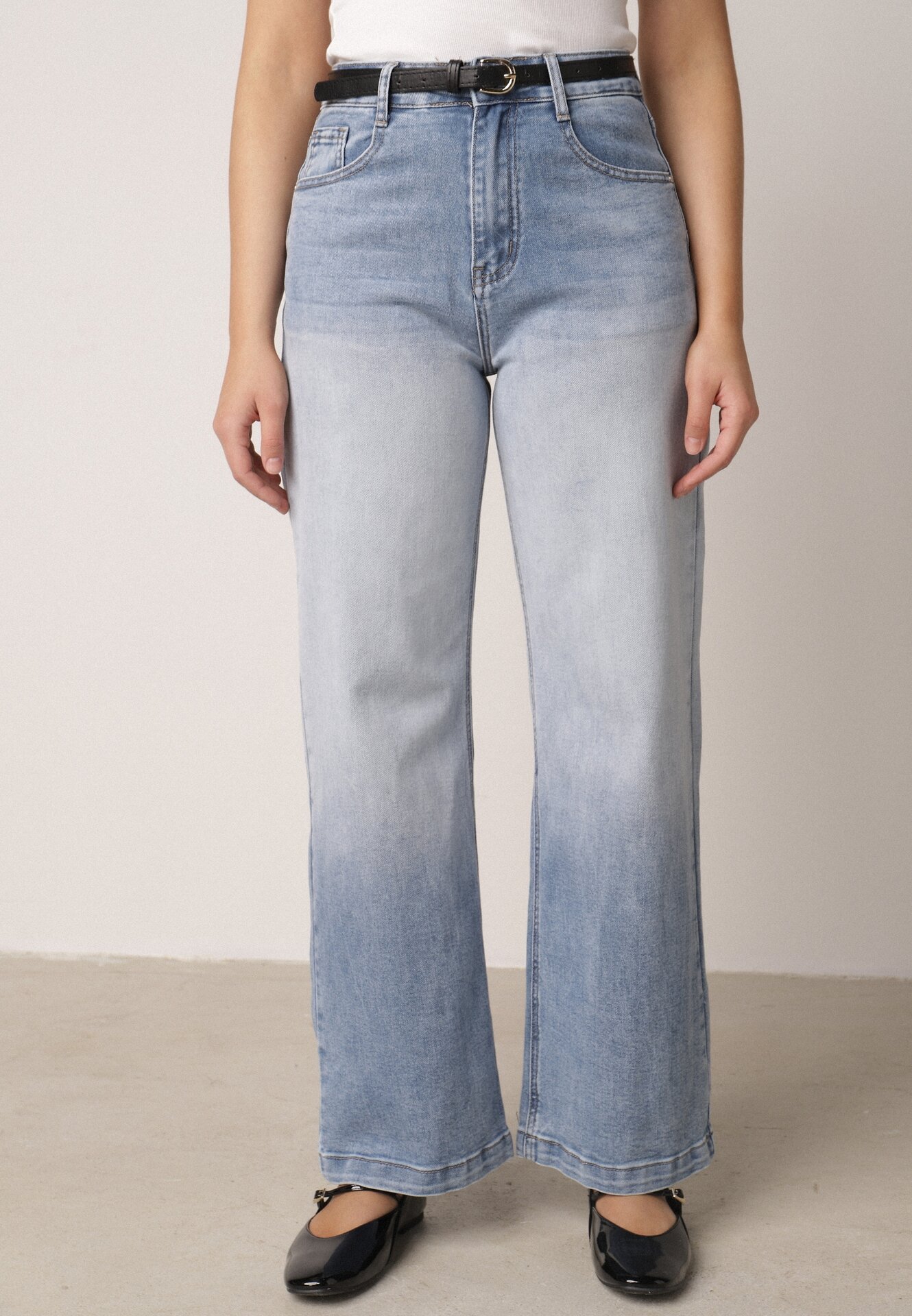 Niebieskie Szerokie Jeansy z Bawełną i Wysokim Stanem z Efektem Gradientu Canine