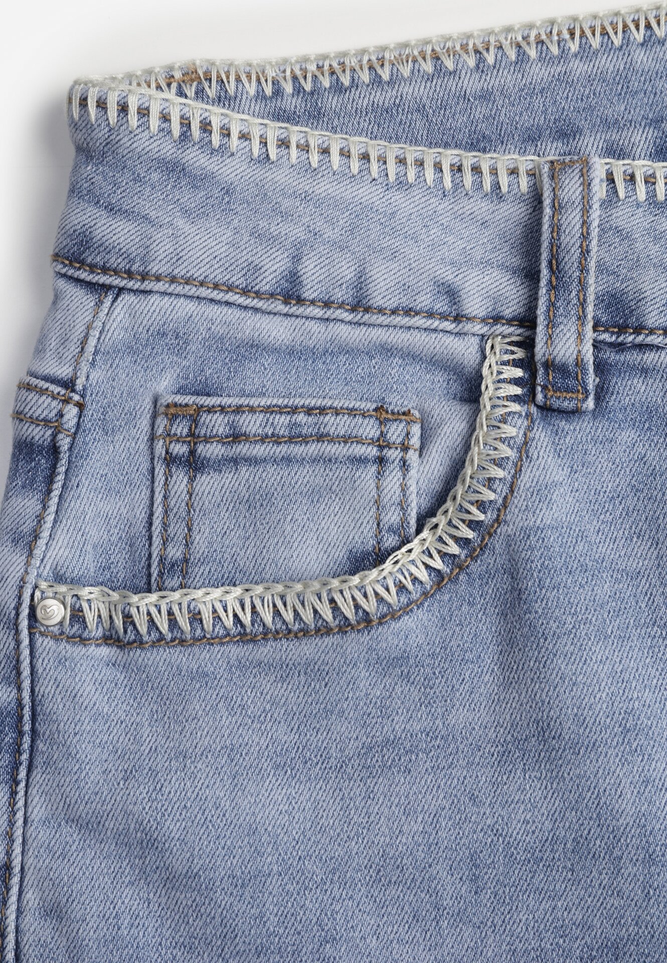 Niebieskie Jeansy Szerokie z Wysokim Stanem Ozdobione Przeszyciami Aikaea