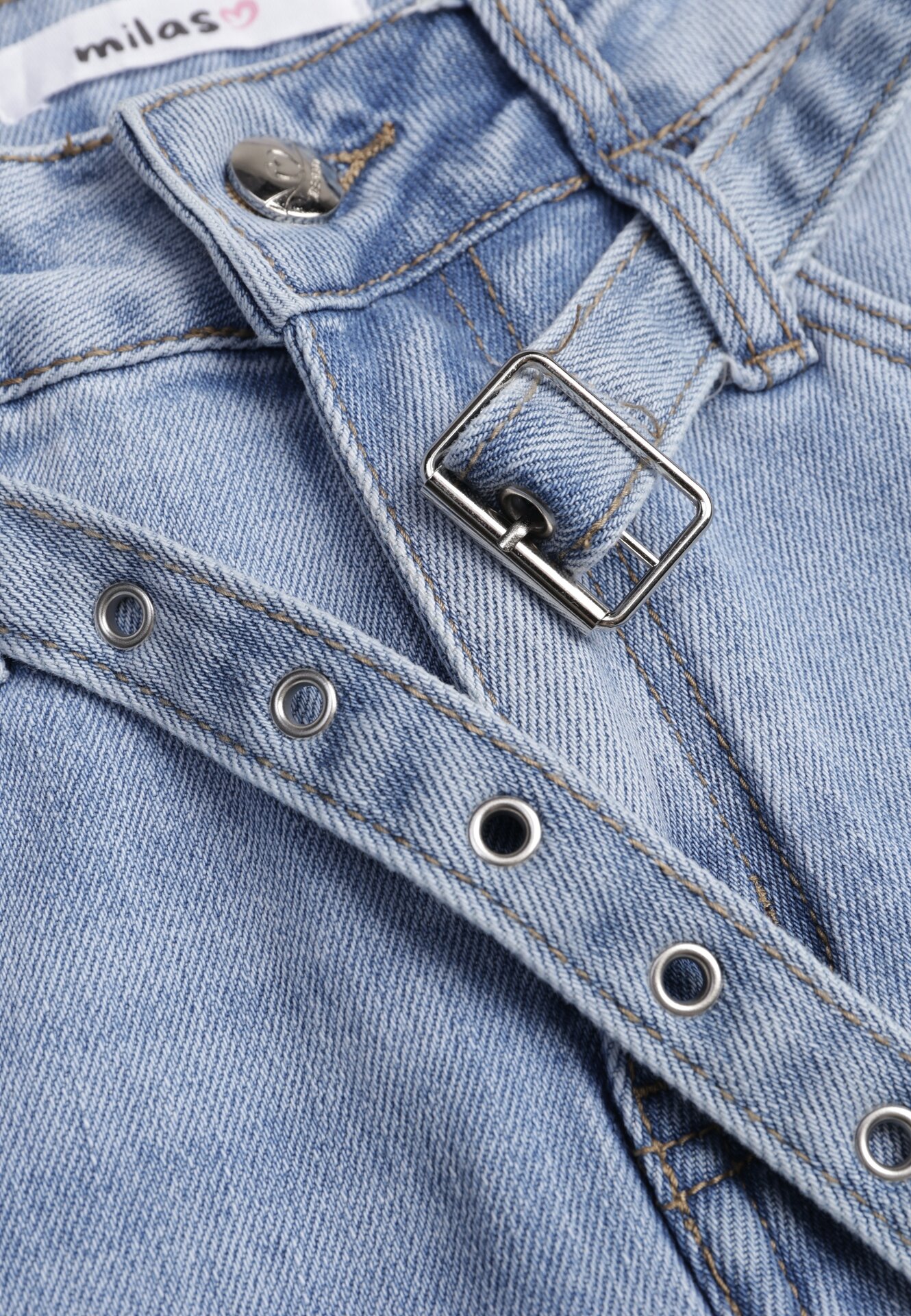 Niebieskie Szerokie Jeansy z Bawełną z Wysokim Stanem i Denimowym Paskiem Venwyn