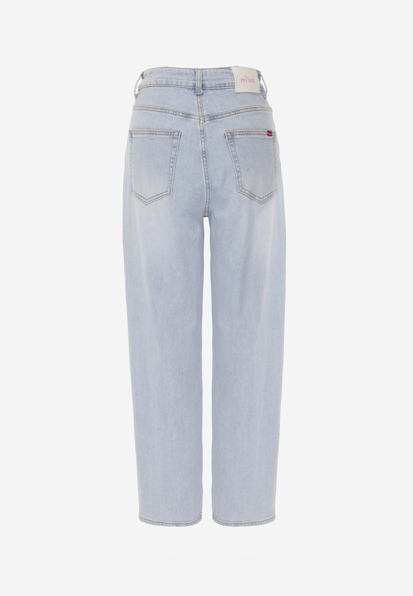 Niebieskie Bawełniane Jeansy o Kroju Mom Fit z Wysokim Stanem i Paskiem Pribena