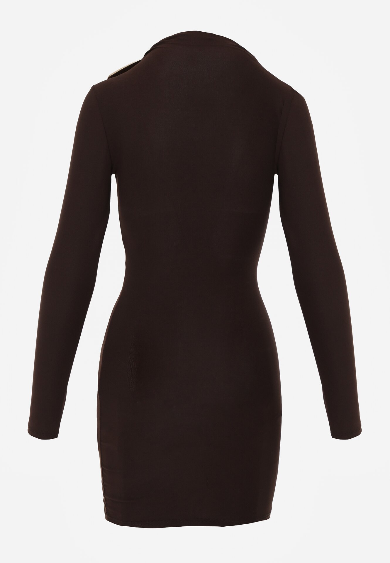 Brązowa Dopasowana Sukienka Koktajlowa z Marszczeniem i Aplikacjami Phaiseithe