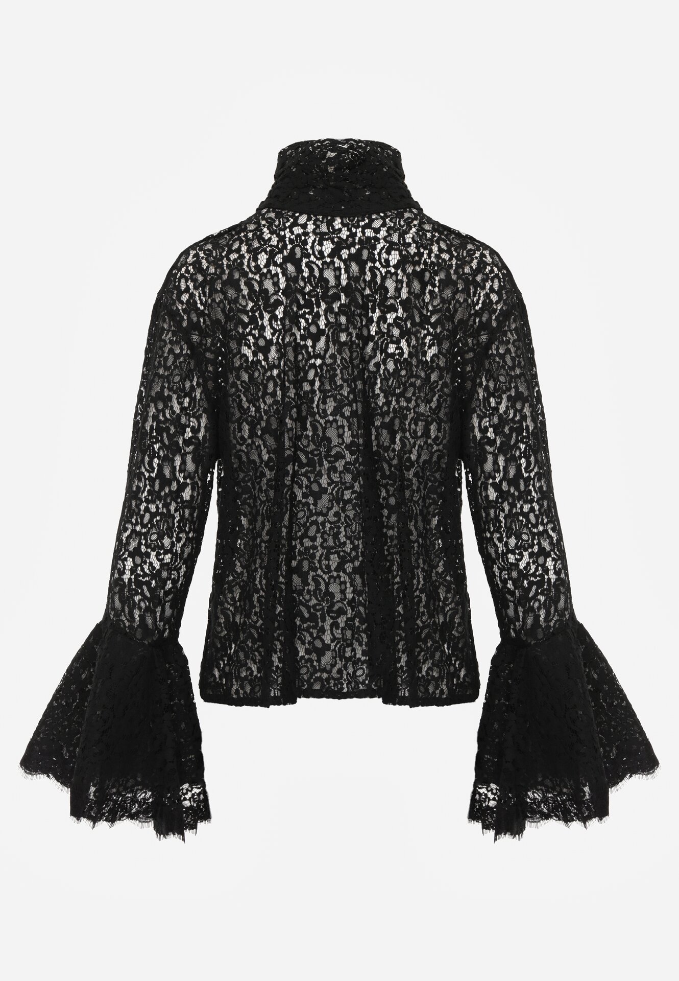 Czarna Wiskozowa Bluzka z Koronki z Bawełną Kokardą i Rozszerzanymi Rękawami Andrice