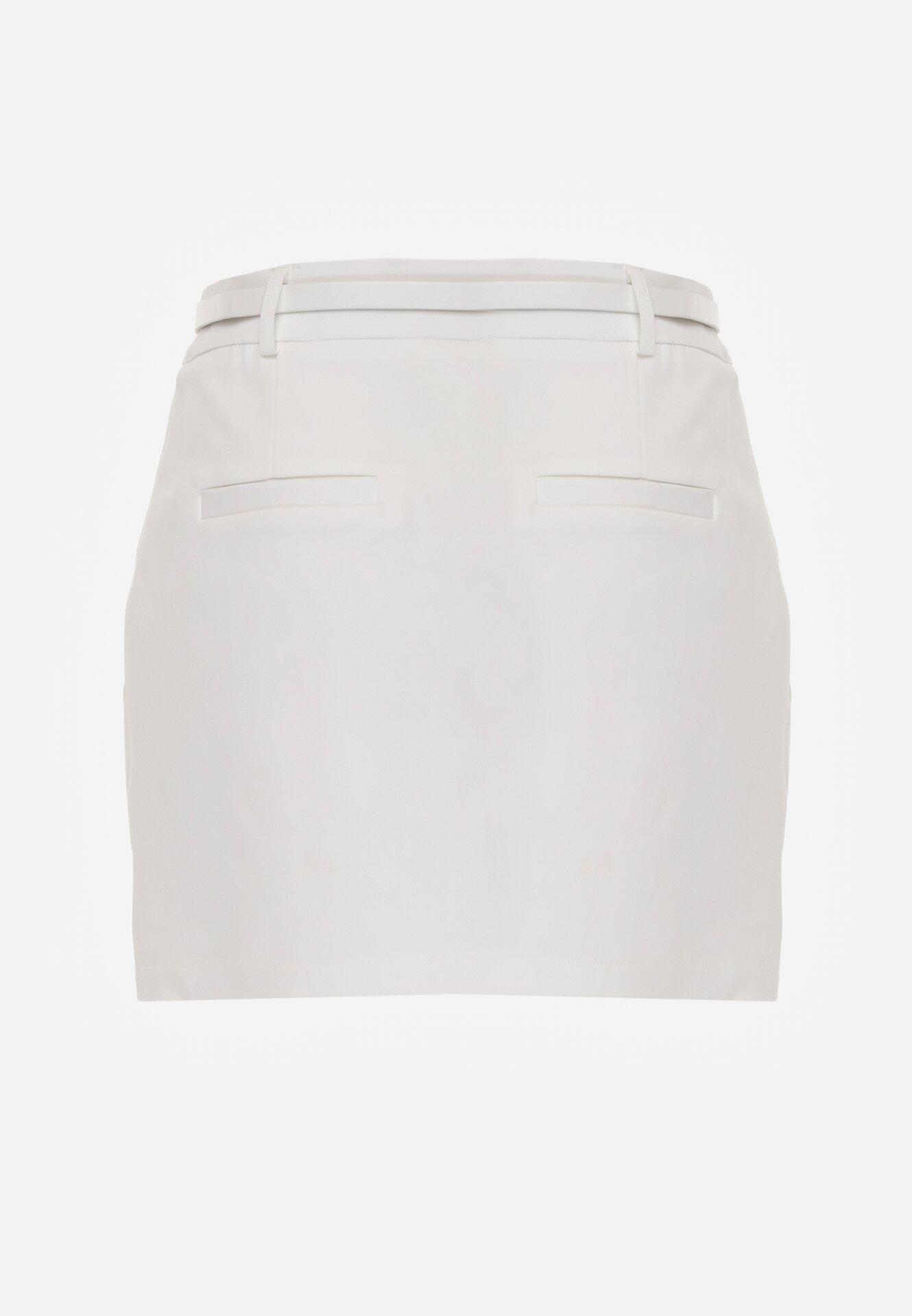 Biała Ołówkowa Spódnica z Bawełną z Paskiem i Podszewką Typu Szorty Vikisola