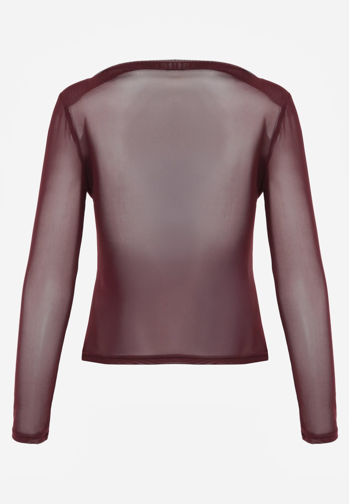 Bordowa Bluzka Siateczkowa z Marszczeniem i Kwiatową Aplikacją Nelimor