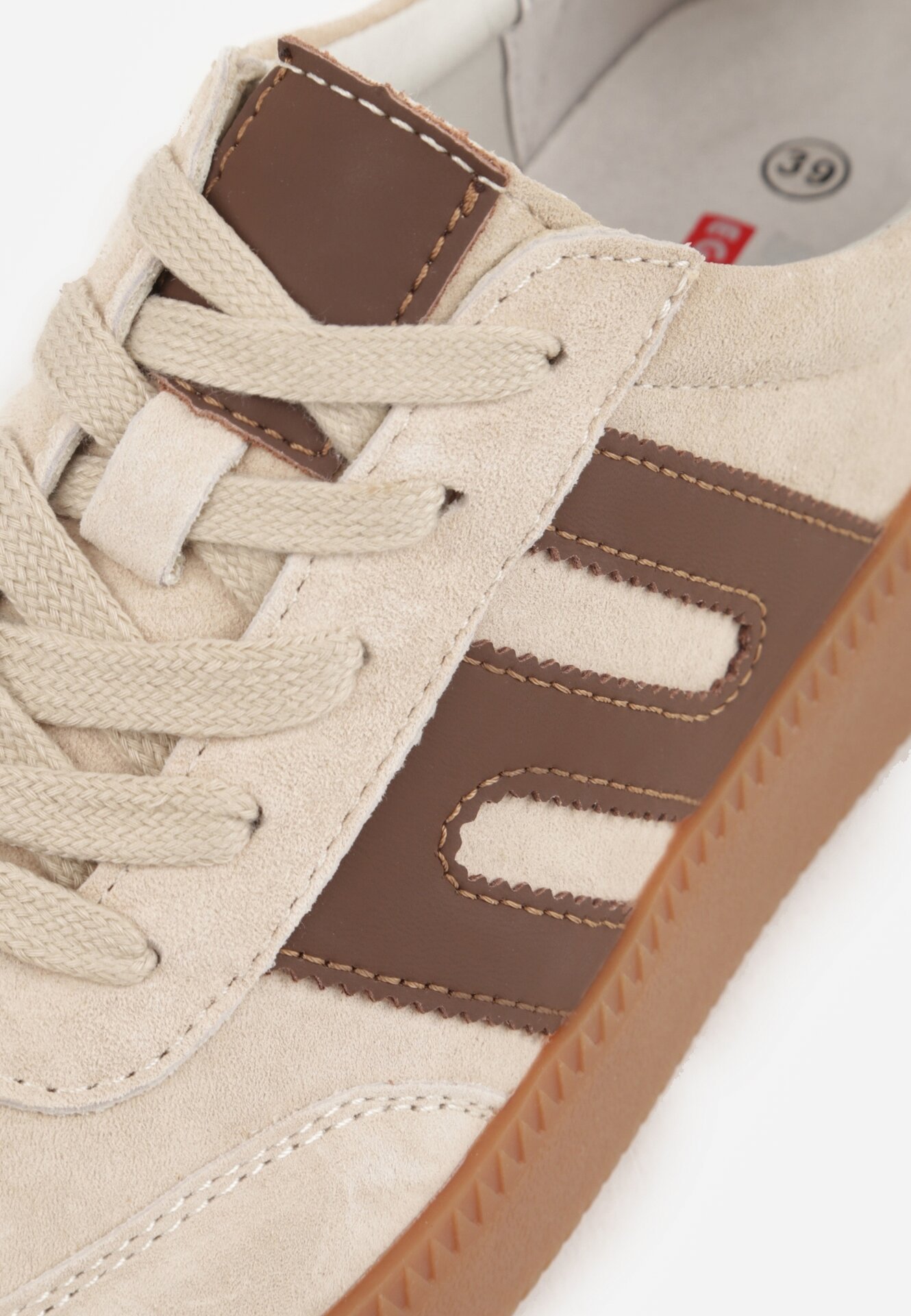 Beżowe Skórzane Sneakersy na Kauczukowej Podeszwie z Geometrycznym Motywem Shytyse