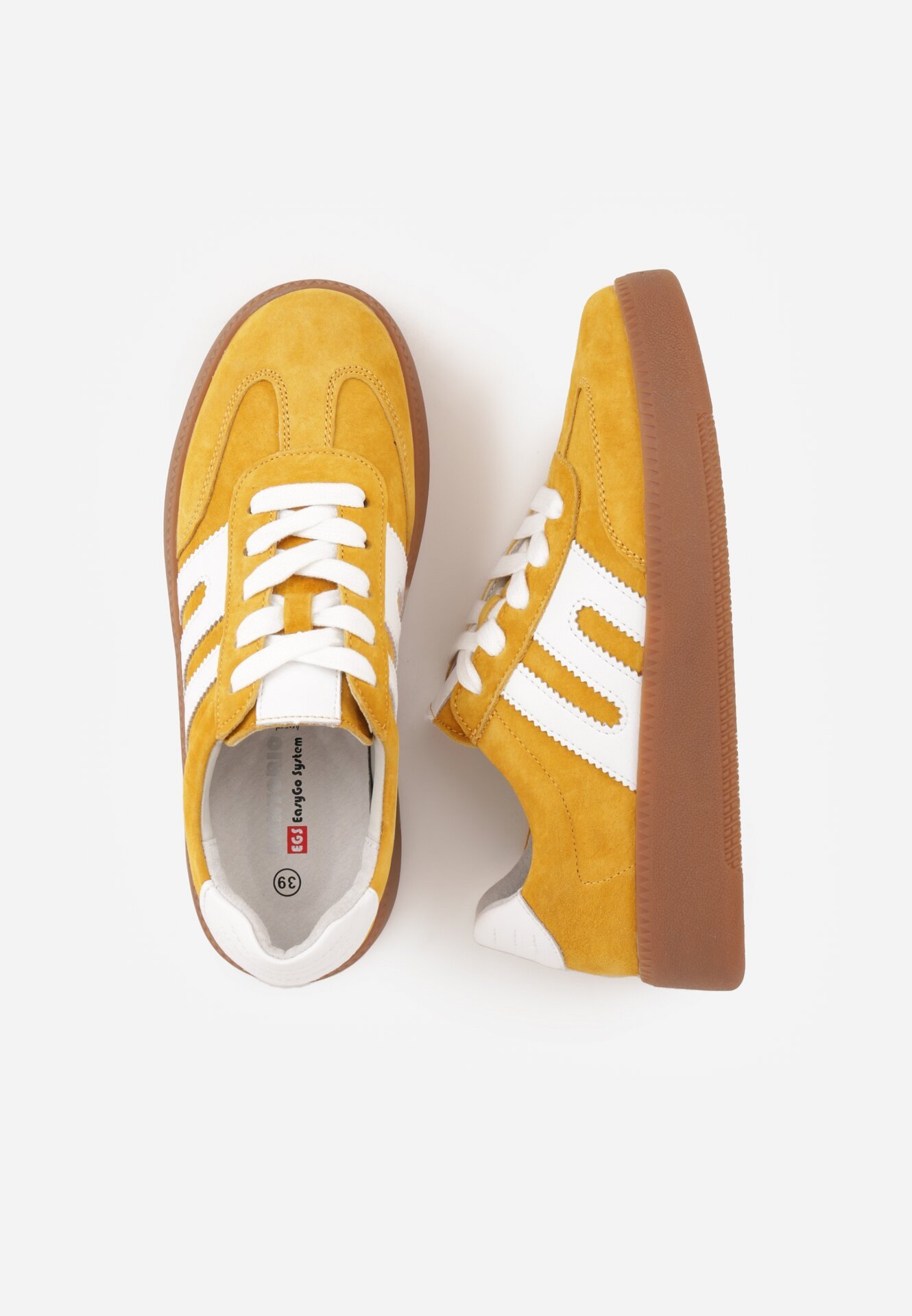 Żółte Skórzane Sneakersy na Kauczukowej Podeszwie z Geometrycznym Motywem Shytyse