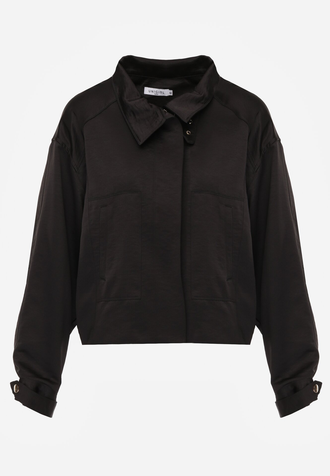 Czarna Kurtka Typu Bomberka Ozdobiona Kołnierzykiem Tellavan