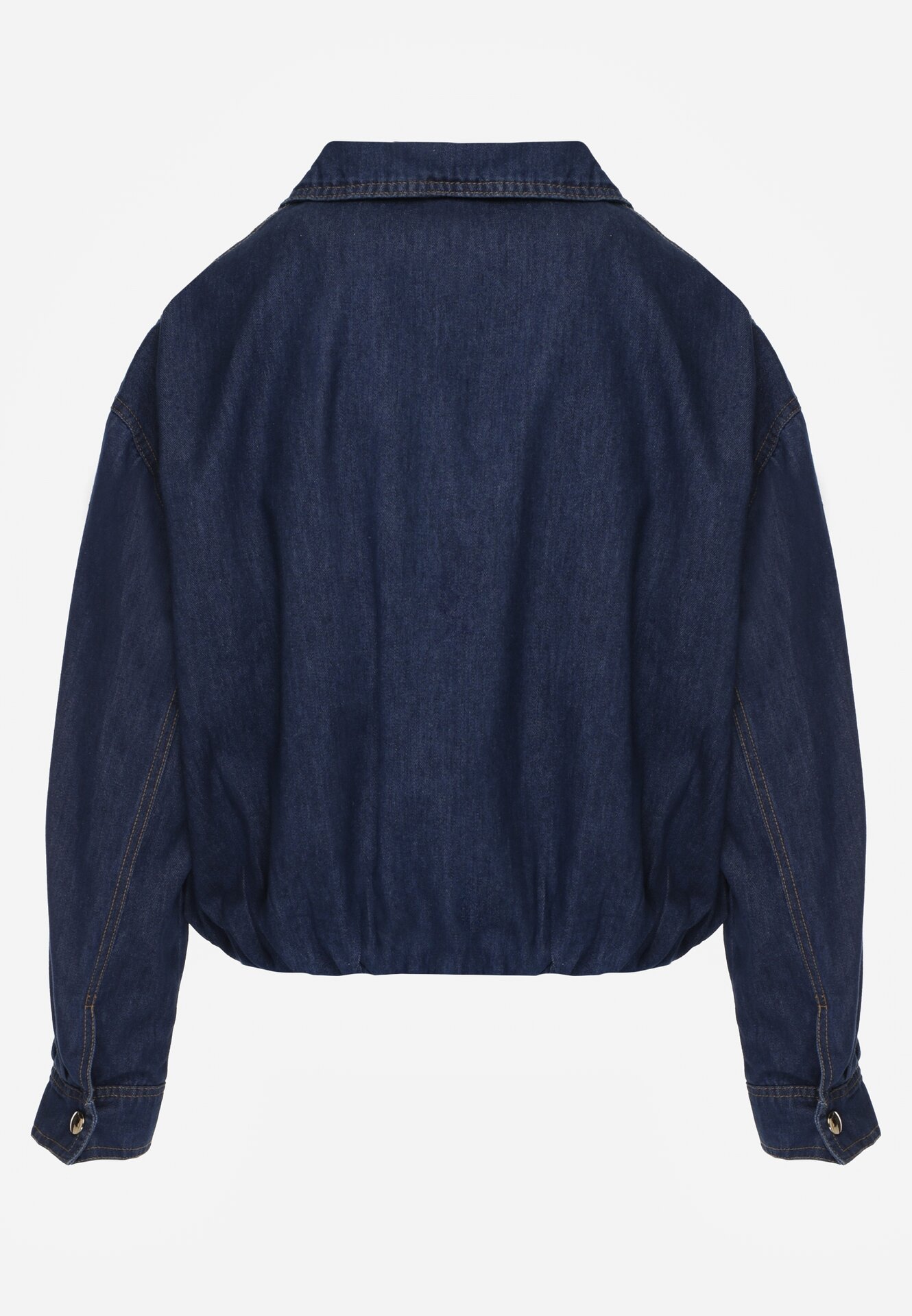 Niebieska Jeansowa Kurtka Przejściowa z Bawełny o Kroju Bombki z Kołnierzykiem Jotima