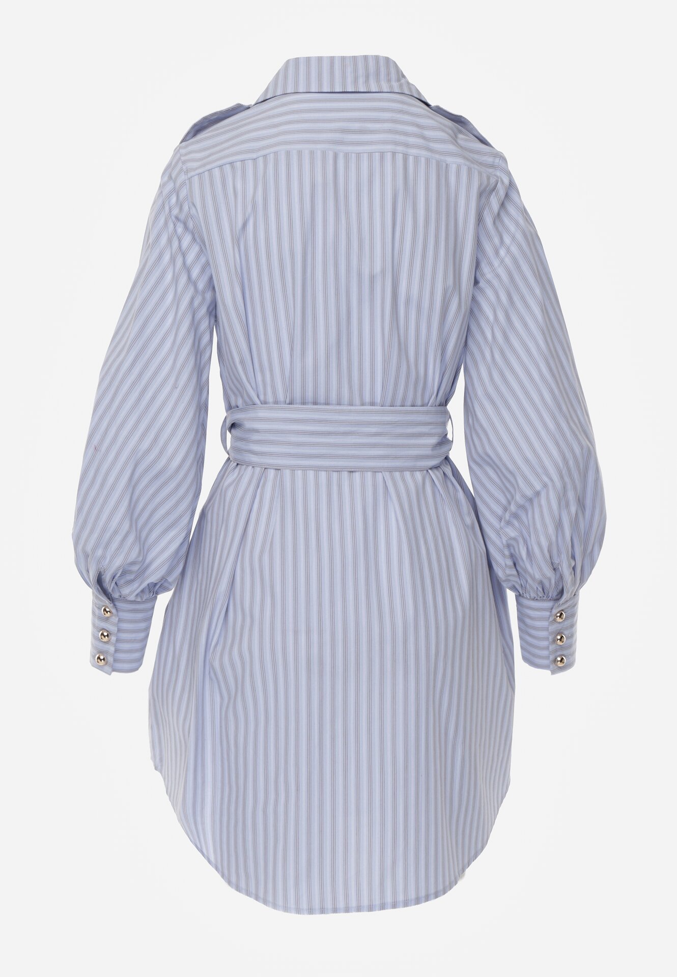 Niebieska Bawełniana Sukienka Koszulowa z Paskiem i Pagonami Dennelia