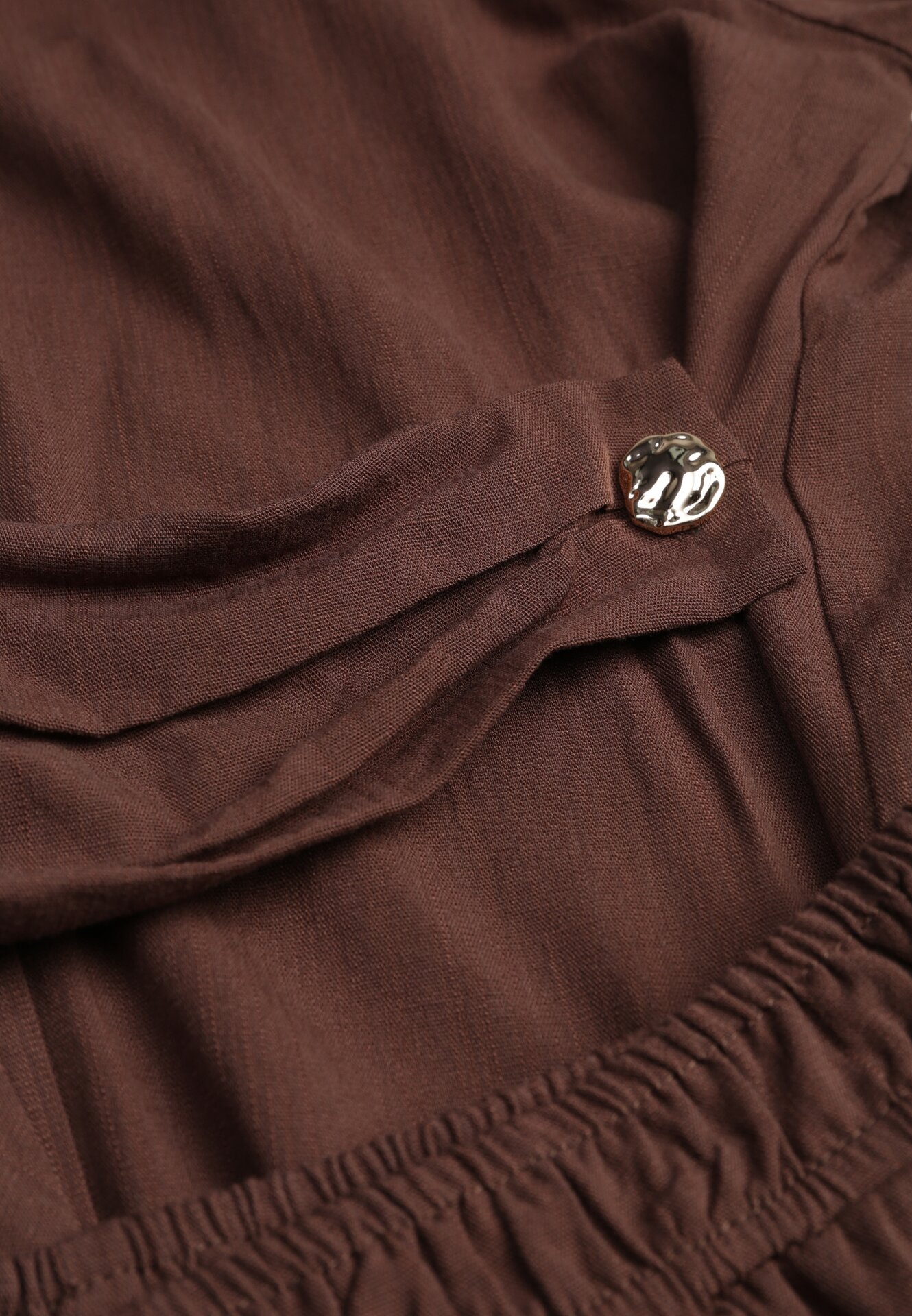 Brązowy Wiskozowy Komplet Asymetryczna Koszula i Spodnie z Kieszeniami Moneia