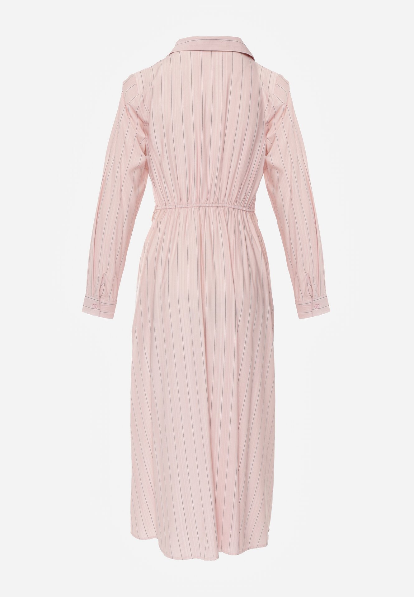 Różowa Koszulowa Sukienka z Wiskozy z Ozdobnym Marszczeniem w Talii Batena