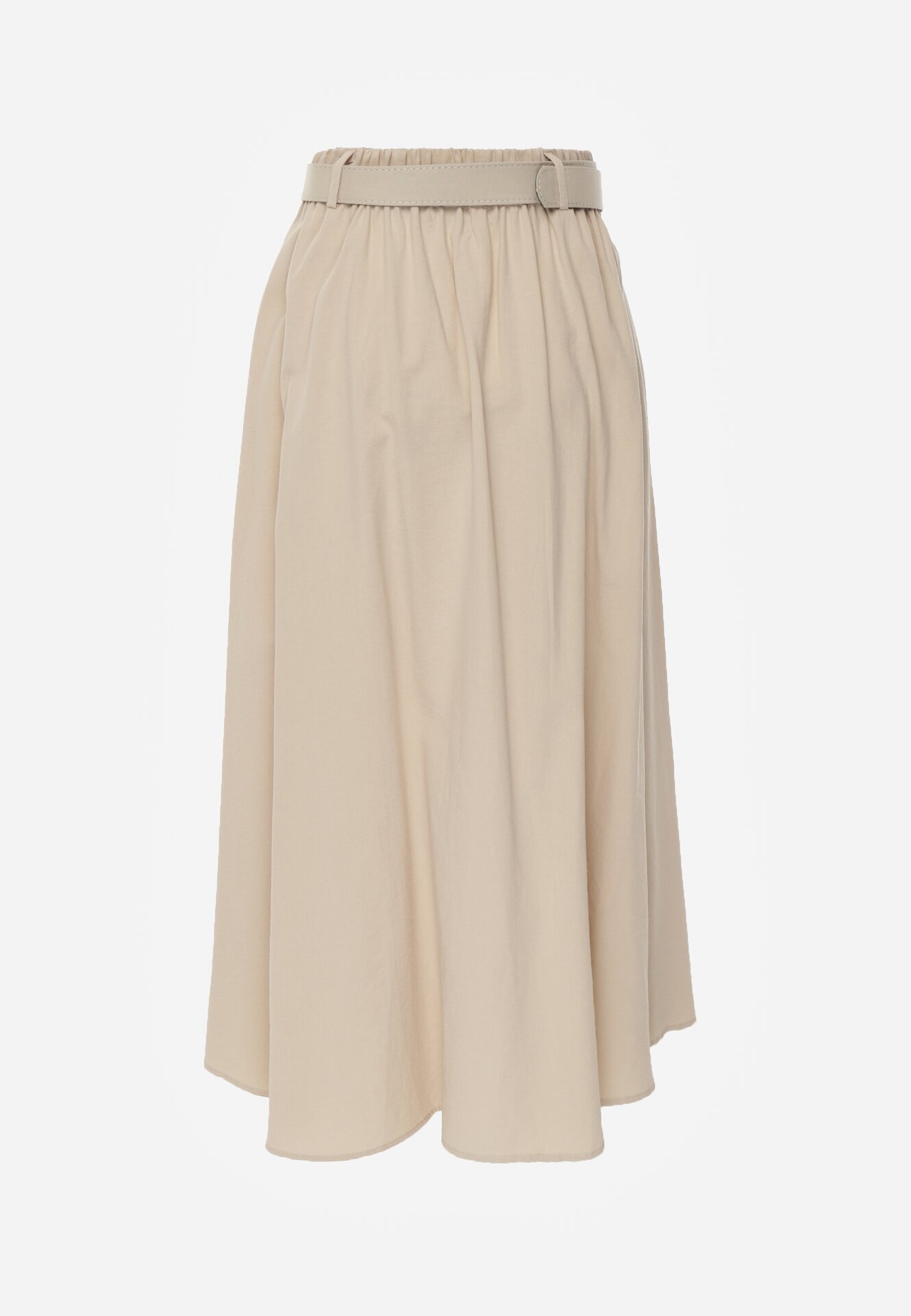 Beżowa Spódnica Rozkloszowana z Bawełną i Paskiem oraz Kieszniami Jorlea