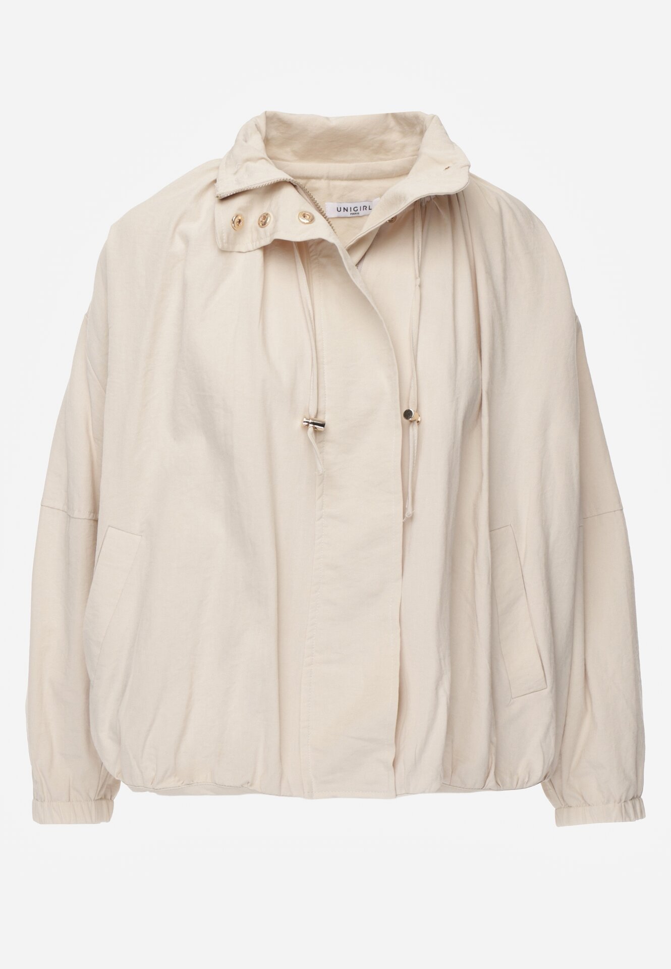 Beżowa Przejściowa Kurtka Bombka Oversize z Bawełny i Wiskozy Effinue