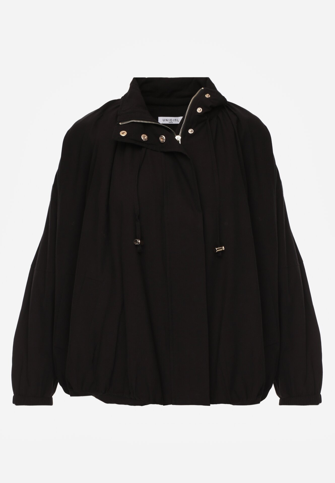 Czarna Przejściowa Kurtka Bombka Oversize z Bawełny i Wiskozy Effinue