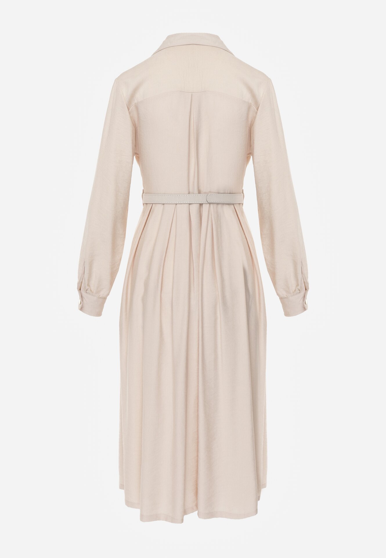 Beżowa Wiskozowa Sukienka Koszulowa z Paskiem Andranassa