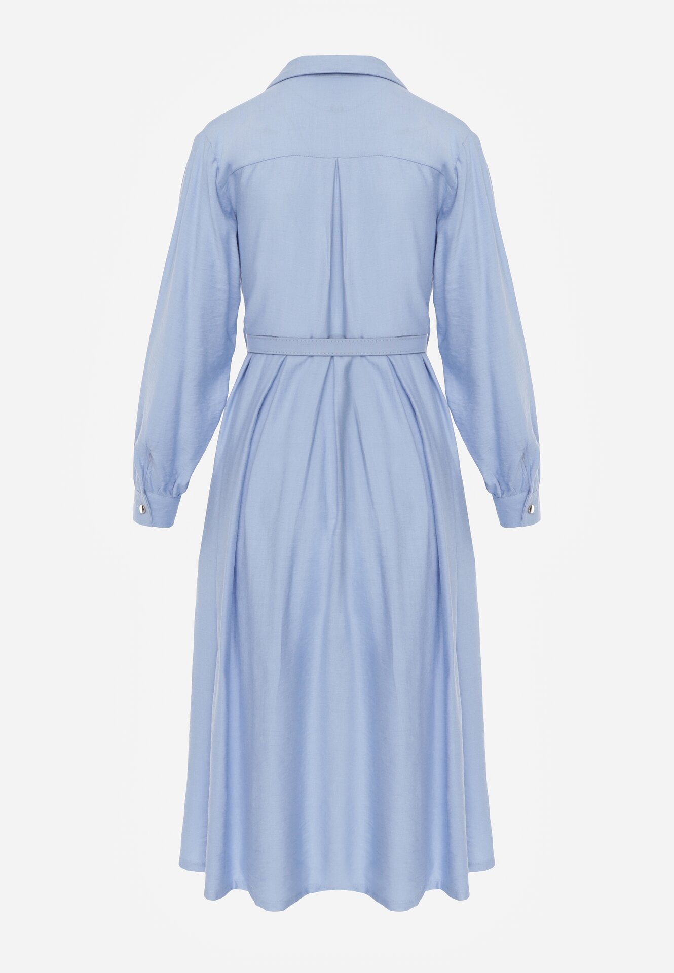 Niebieska Wiskozowa Sukienka Koszulowa z Paskiem Andranassa