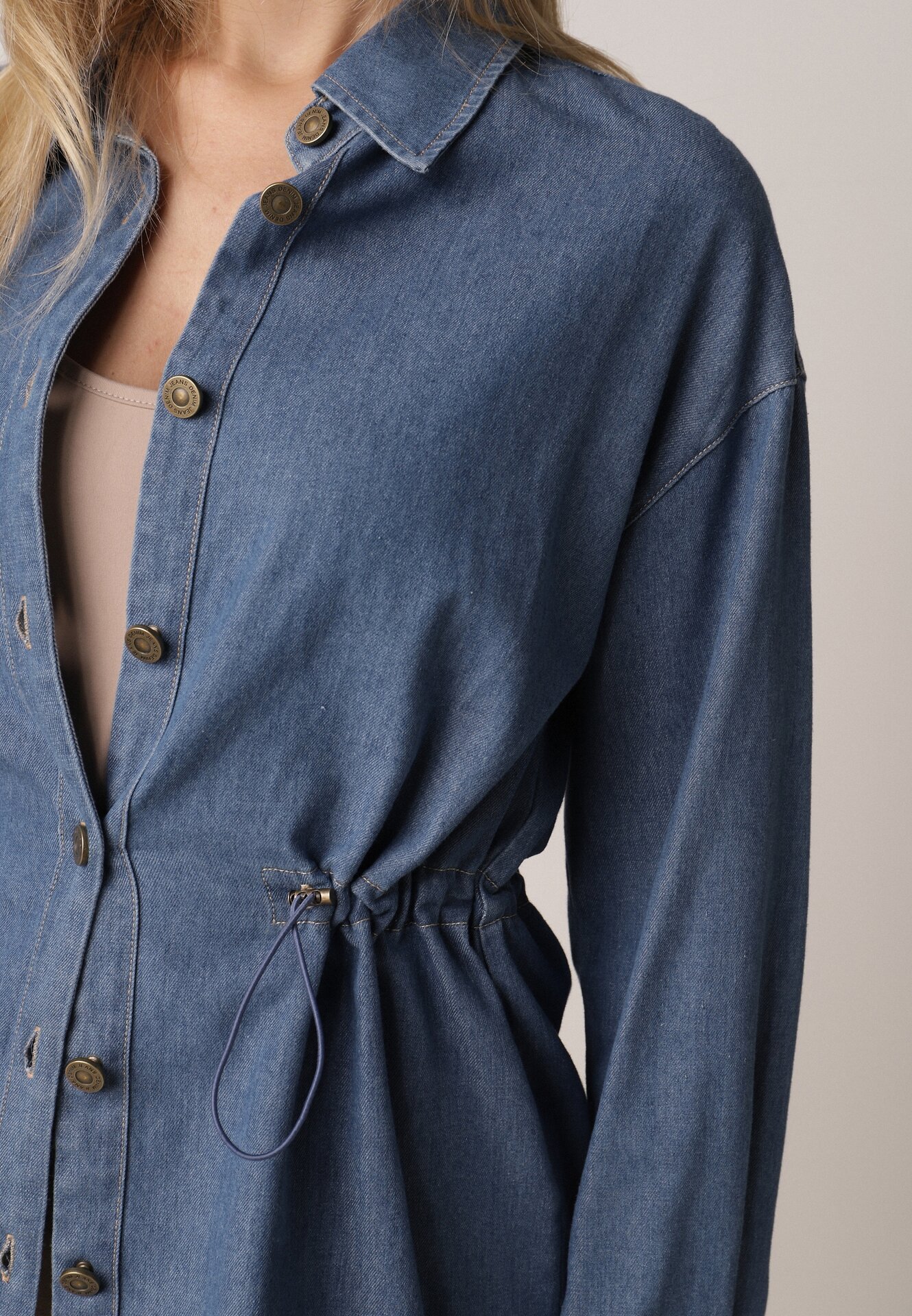 Niebieska Bawełniana Koszula ze Ściagaczami w Pasie Lennada