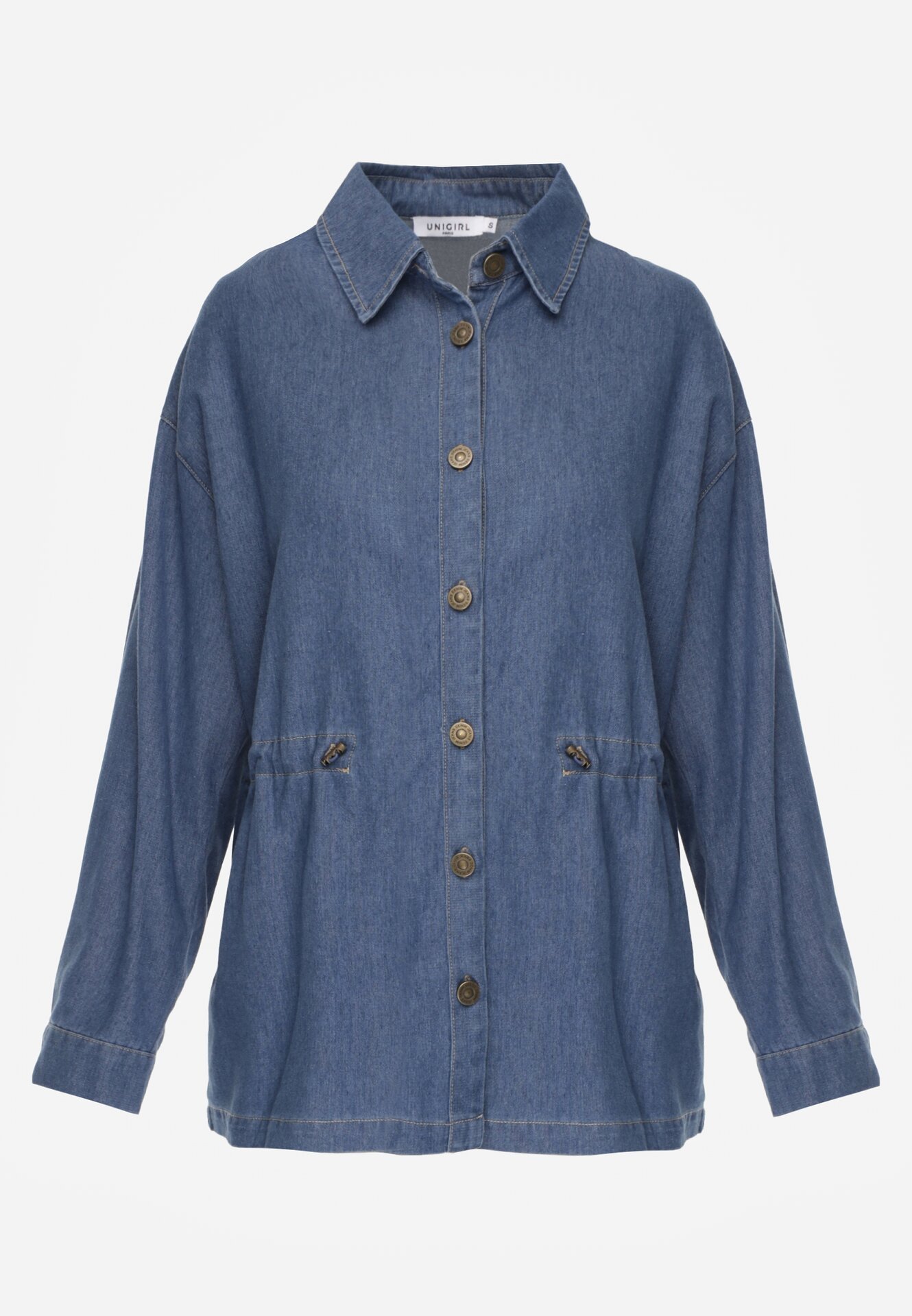 Niebieska Bawełniana Koszula ze Ściagaczami w Pasie Lennada