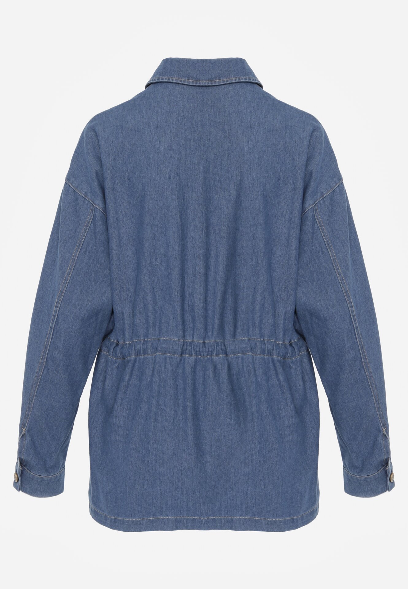 Niebieska Bawełniana Koszula ze Ściagaczami w Pasie Lennada