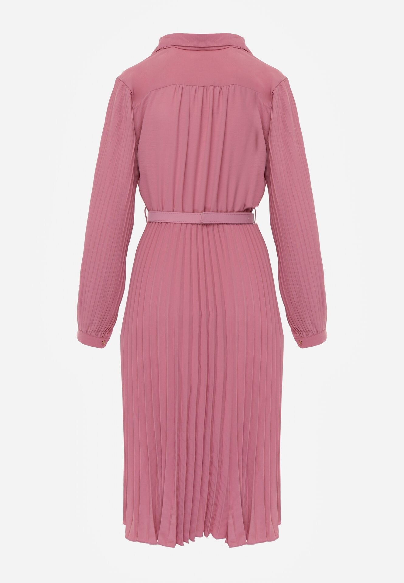 Fuksjowa Sukienka Plisowana o Koszulowym Kroju z Paskiem z Klamrą Efronta