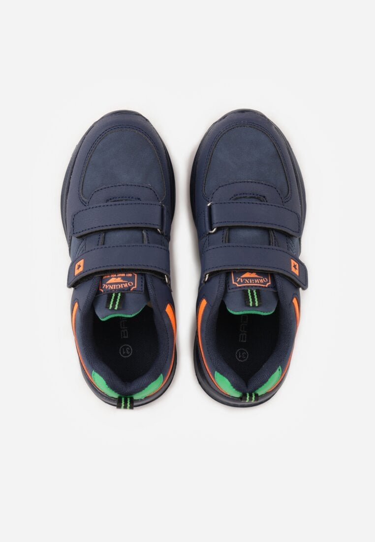 Granatowo-Zielone Buty Sportowe Sneakersy Ozdobione Napisami Paskami i Gwiazdą Helilla