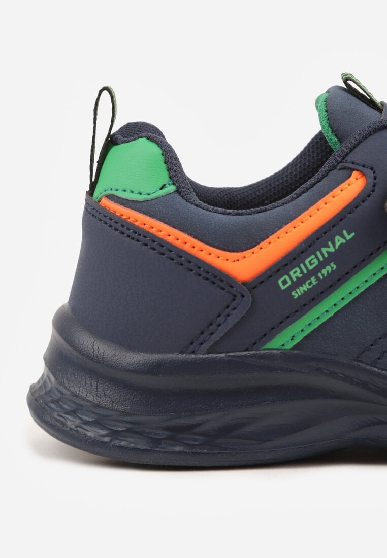 Granatowo-Zielone Buty Sportowe Sneakersy Ozdobione Napisami Paskami i Gwiazdą Helilla