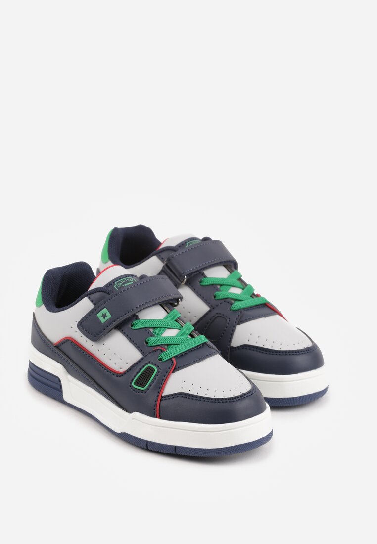 Granatowo-Zielone Buty Sportowe Sneakersy z Perforacją i Gwiazdą Pyrhessa