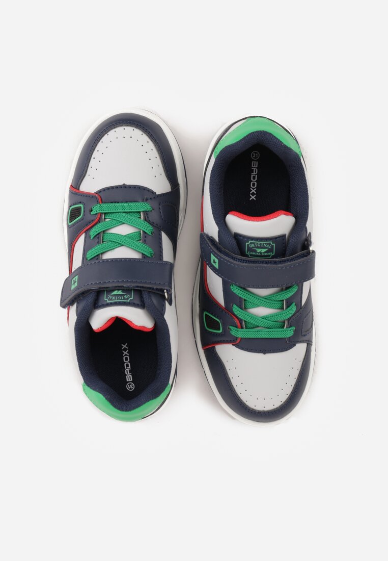 Granatowo-Zielone Buty Sportowe Sneakersy z Perforacją i Gwiazdą Pyrhessa