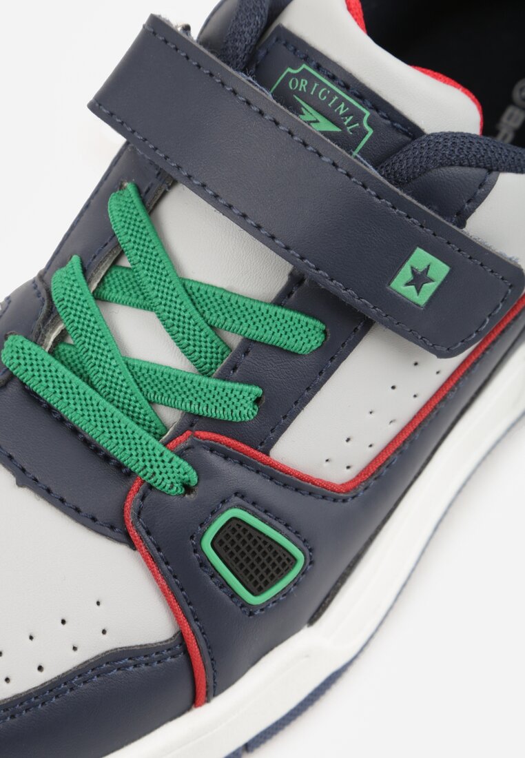 Granatowo-Zielone Buty Sportowe Sneakersy z Perforacją i Gwiazdą Pyrhessa